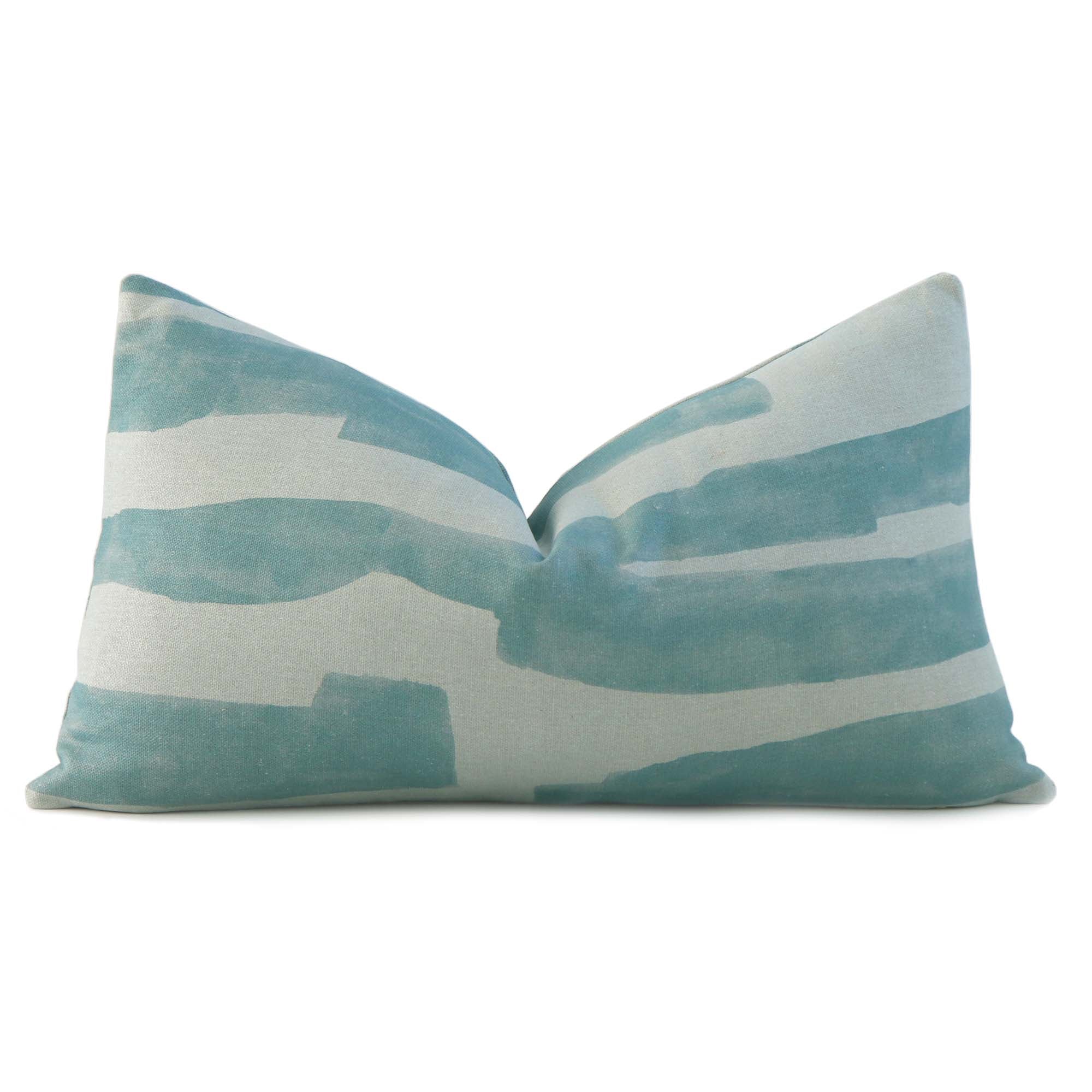 Kelly Wearstler Intargia Aquamarine Light Blue Striped Designer Lumbar Throw Pillow Cover