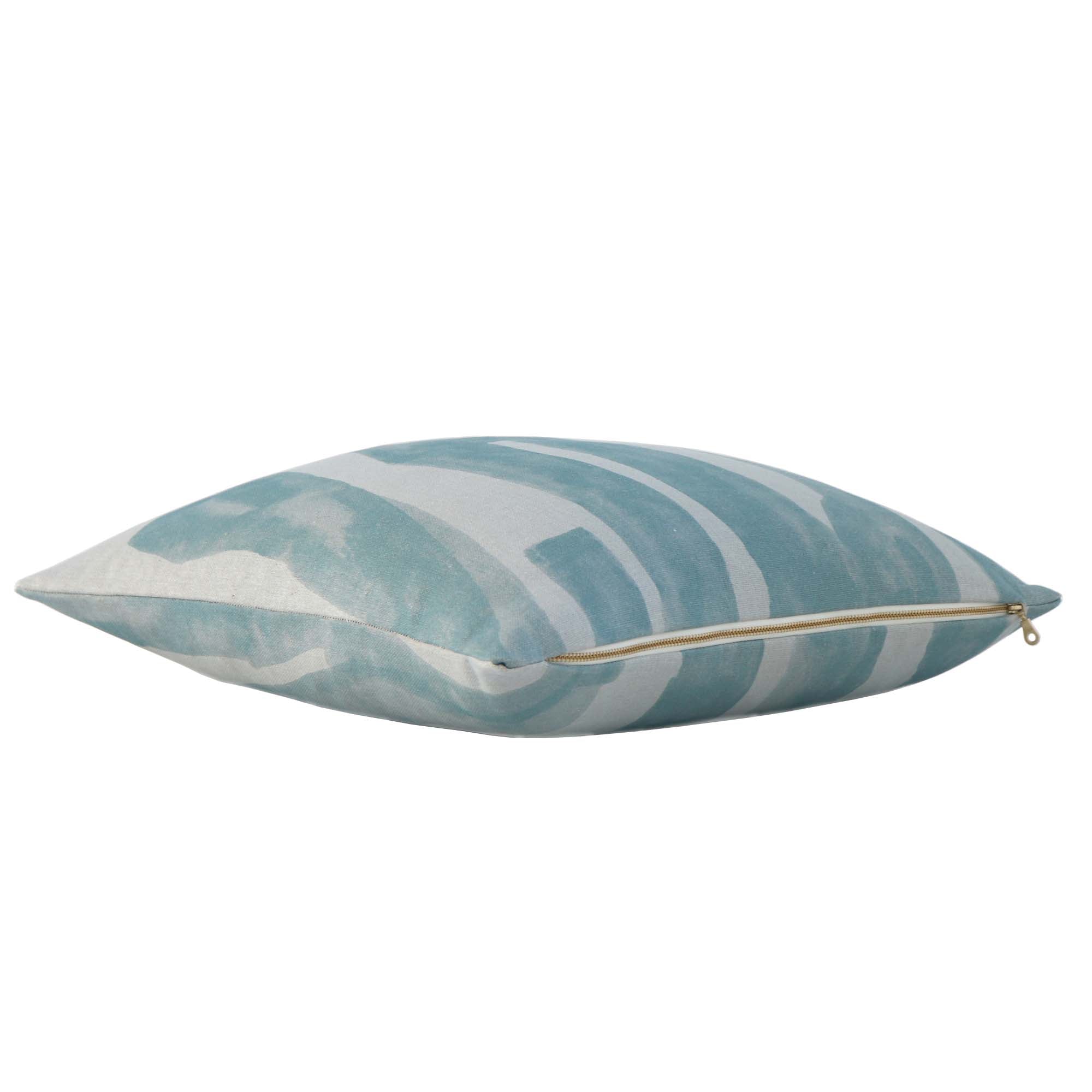 Kelly Wearstler Intargia Aquamarine Light Blue Striped Designer Throw Pillow Cover with Exposed Brass YKK Zipper