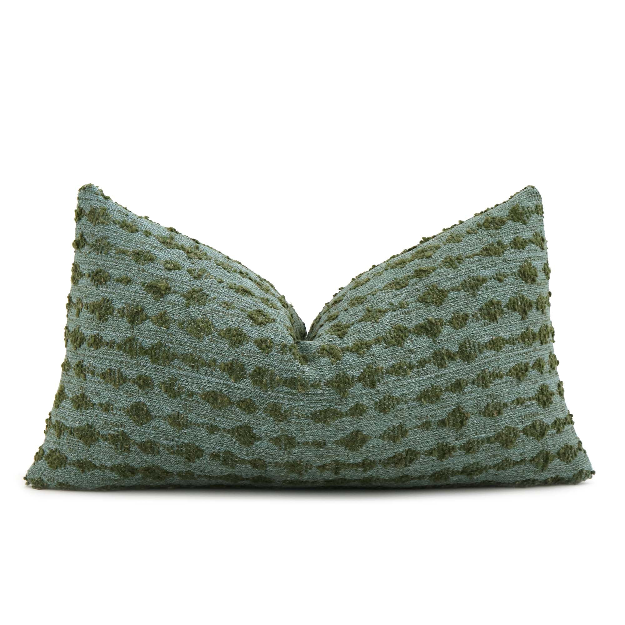 Key Wearstler Serai Envy Green Stripe Boucle Designer Luxury Lumbar Throw Pillow Cover