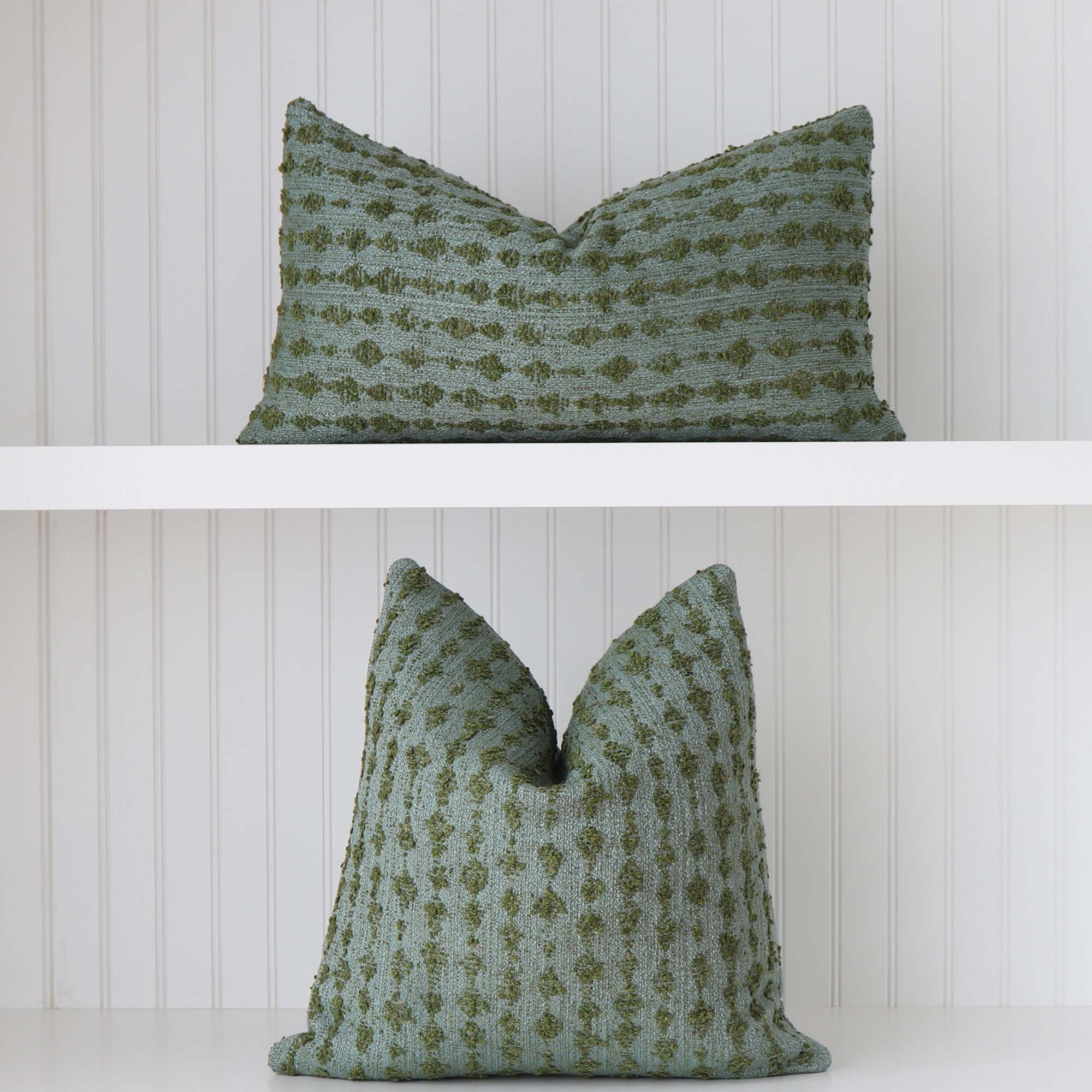 Key Wearstler Serai Envy Green Stripe Boucle Designer Luxury Throw Pillow Cover Available in Square and Lumbar Sizes