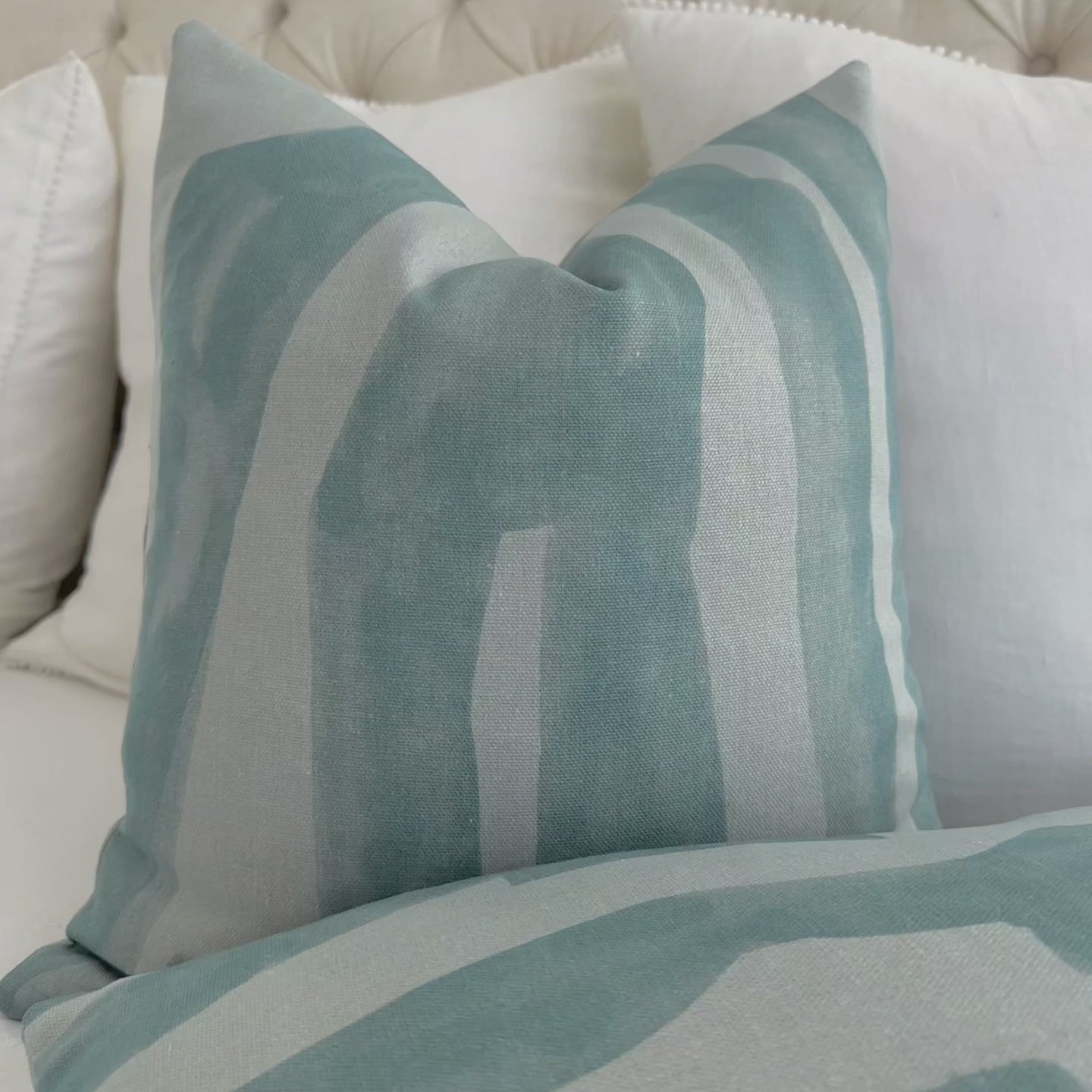 Kelly Wearstler Intargia Aquamarine Light Blue Striped Designer Throw Pillow Cover Product Video