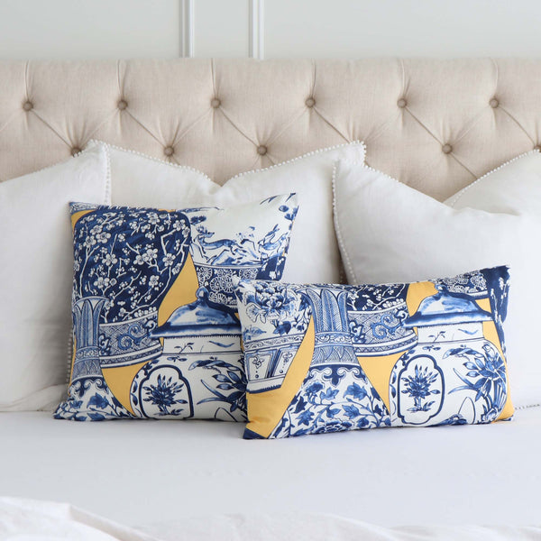 Mustard and blue throw pillows sale