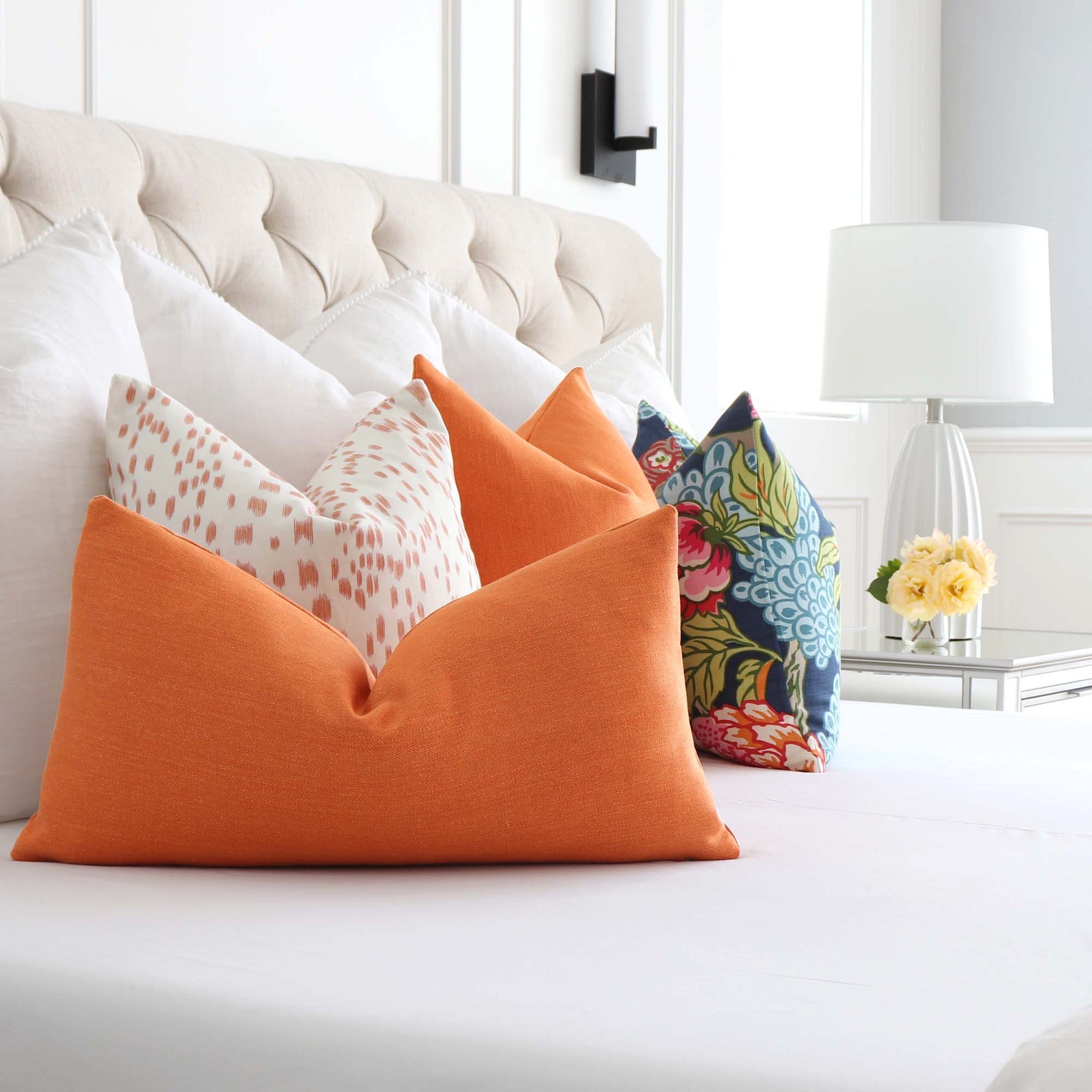 Tay Solid Pumpkin Orange Linen Throw Pillow for Modern Farmhouse