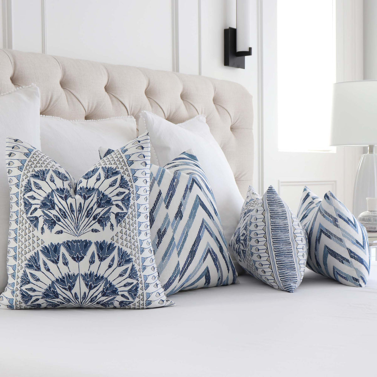 Blue and white accent pillows sale