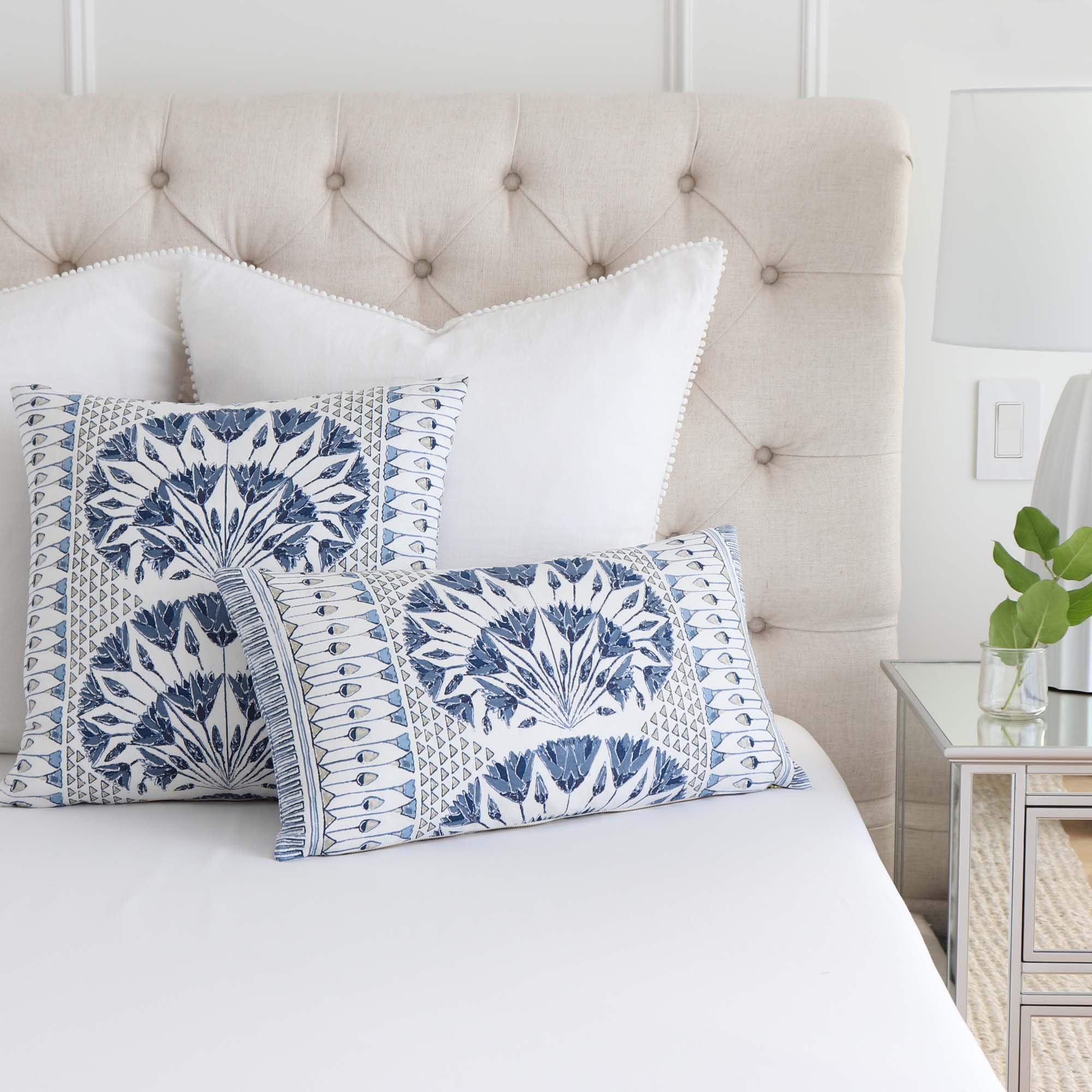 Blue and White Designer Pillow Cover, Jacobean Floral Style, Toss Pillow, Throw  Pillow Eurosham Accent Cushion Sofa Pillows 18x18 TESENEY 
