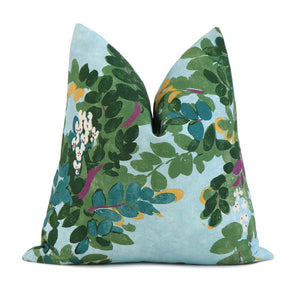 Blue Green Modern Floral Throw Pillow Cover