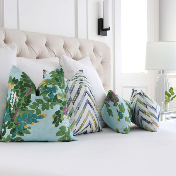 Tiah Cove Blue Leaf Floral Throw Pillow