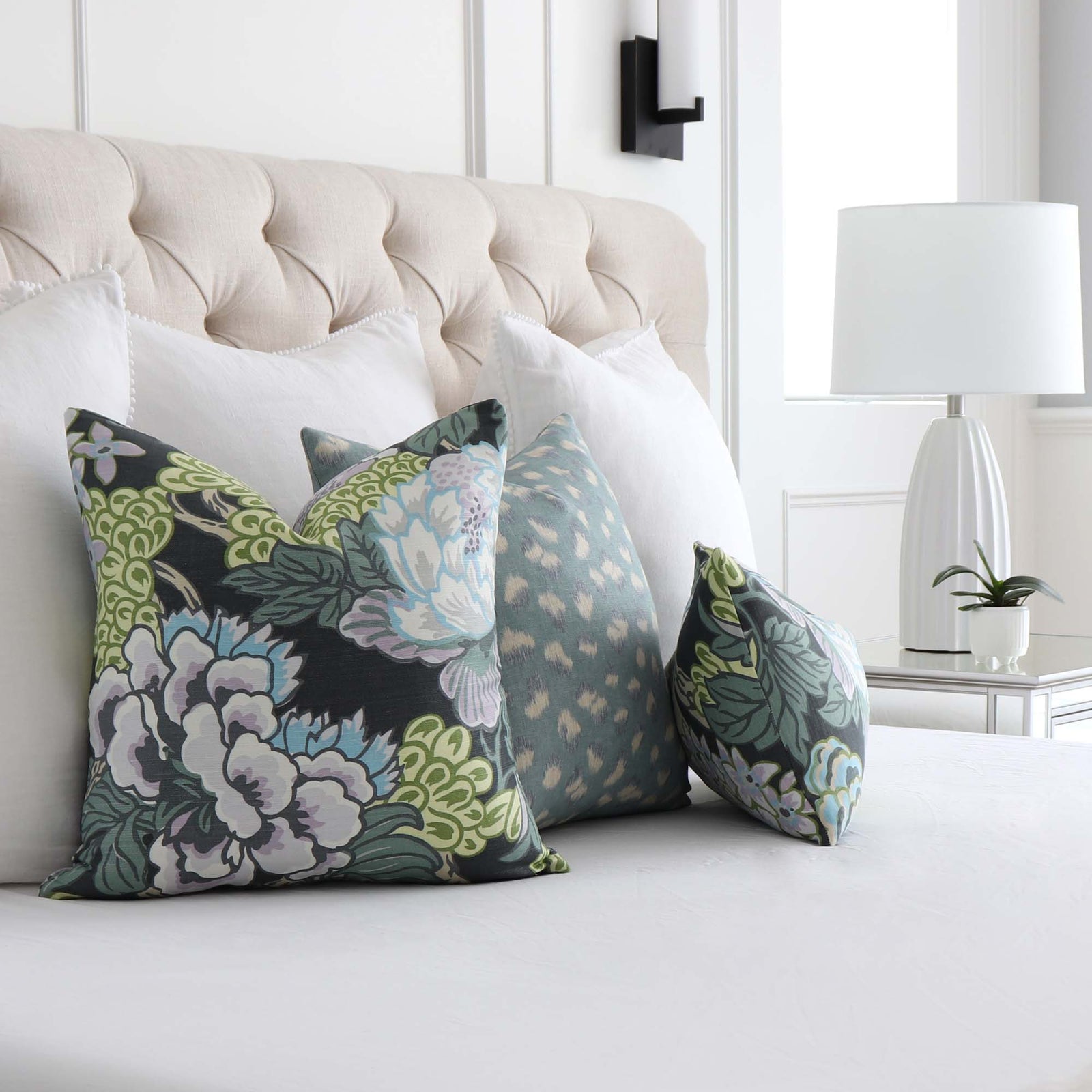 Thibaut Honshu Lake Slate Floral Throw Pillow Chloe and Olive