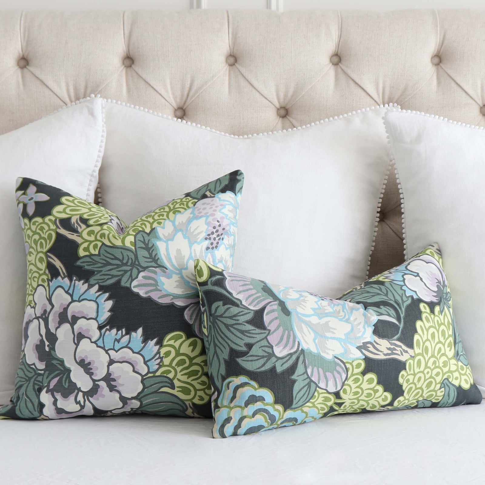 Thibaut Honshu Lake Slate Floral Throw Pillow Chloe and Olive