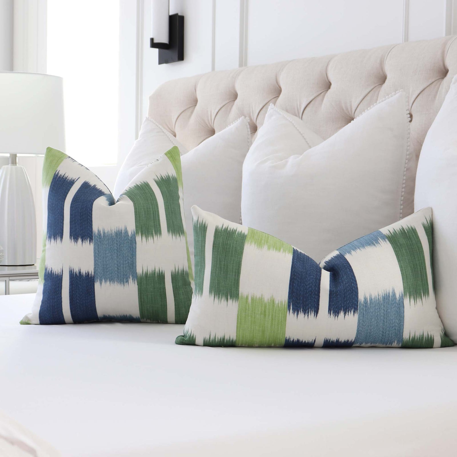 Kasuri Stripe Decorative Throw Pillow in Blue and Green Chloe Olive