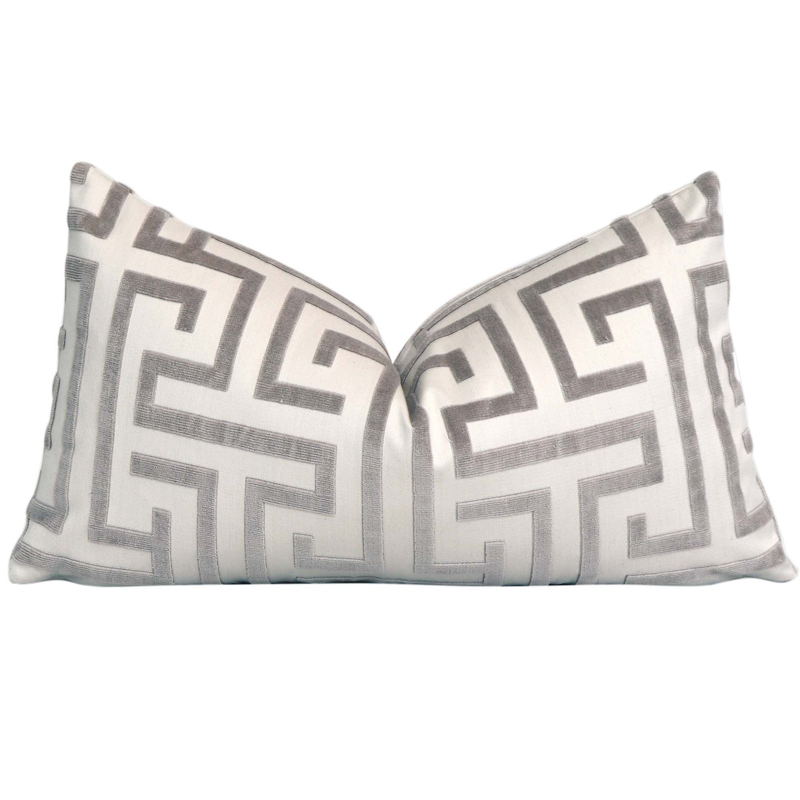 Thibaut Ming Trail Velvet Light Gray Throw Pillow Greek Key Pattern Chloe Olive