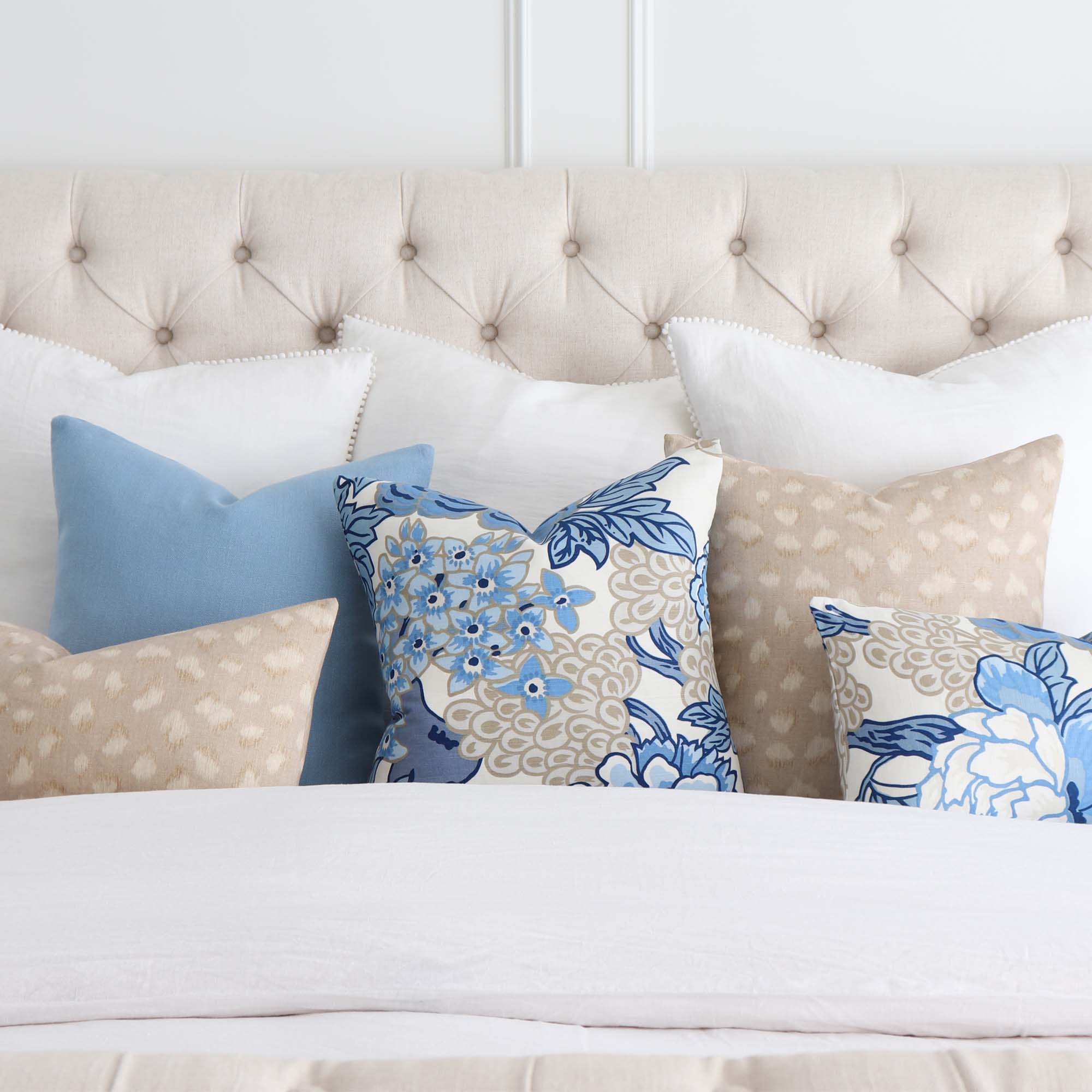 Set of Two, Blue and Beige Throw Pillows with Fringe — Threshold Interiors