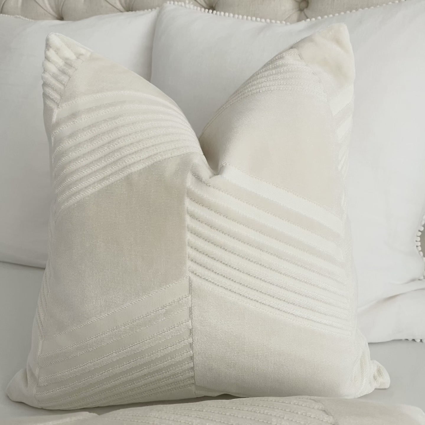 Cut-Velvet! Jessie Ivory Neutral Handcrafted Throw Pillow Cover