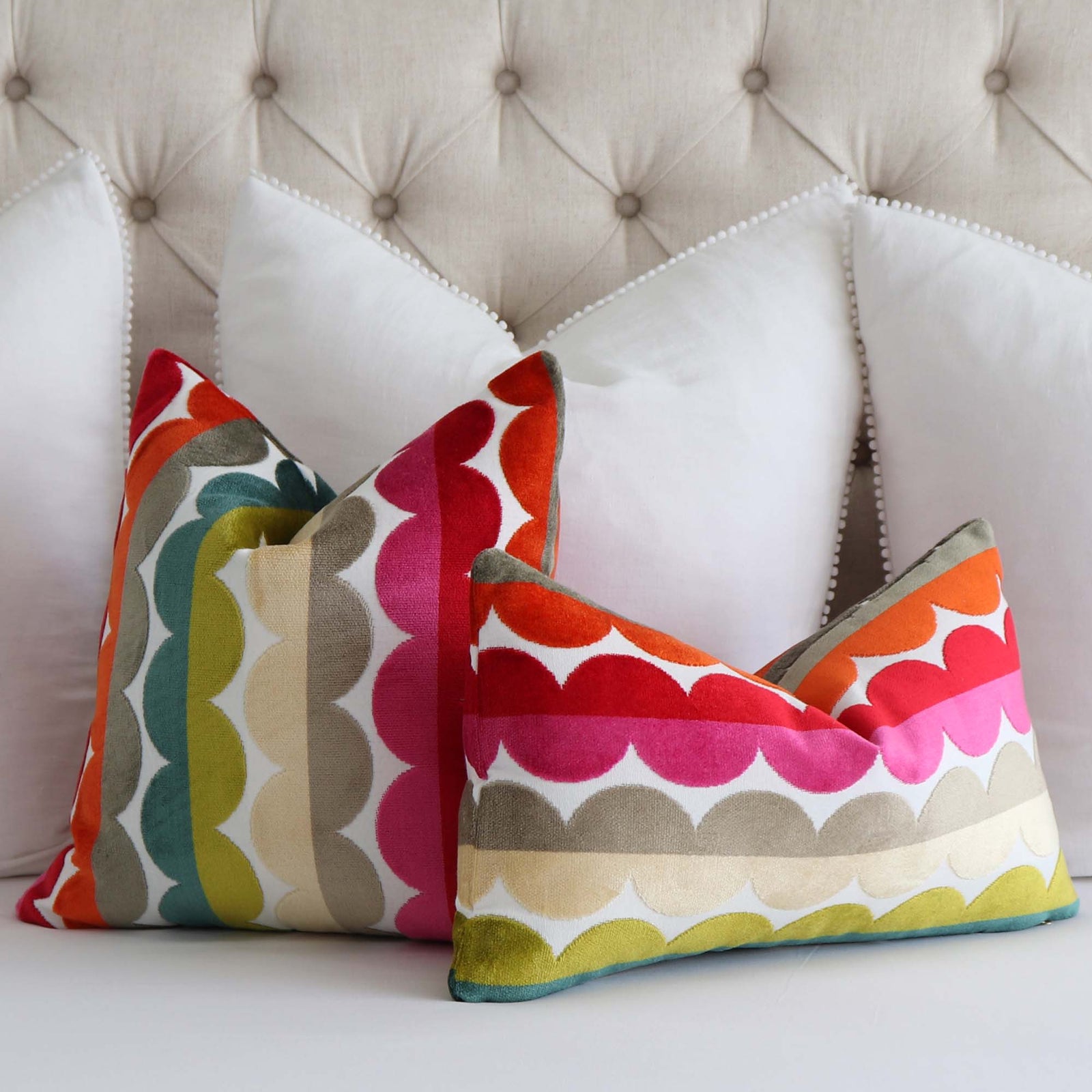 Colorful Patterned Velvet Curvy Stripes Pillow Cover Chloe Olive