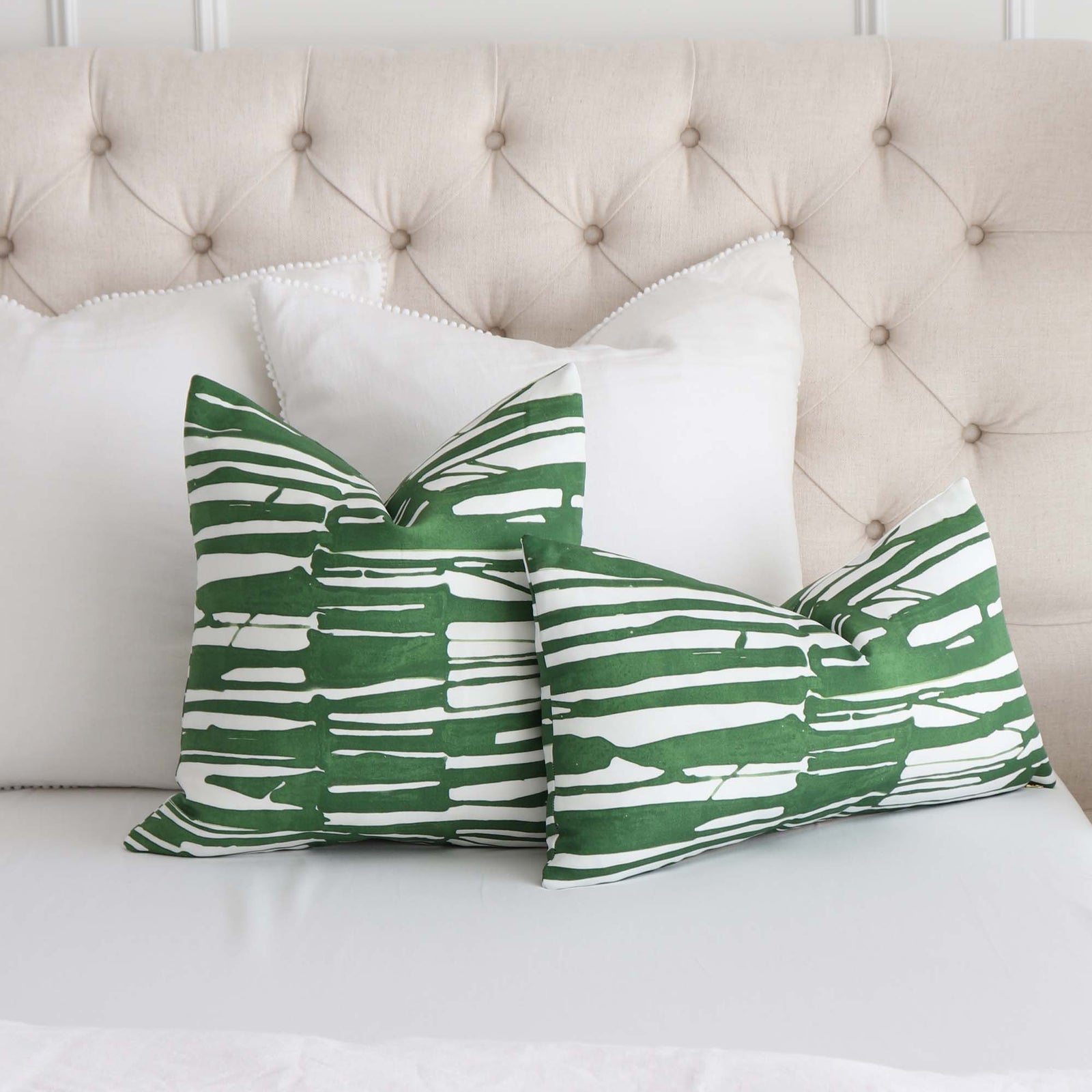 Modern Thibaut Ischia Emerald Green and White Striped Throw Pillow Chloe Olive