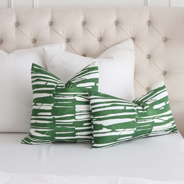 Modern Thibaut Ischia Emerald Green and White Striped Throw Pillow